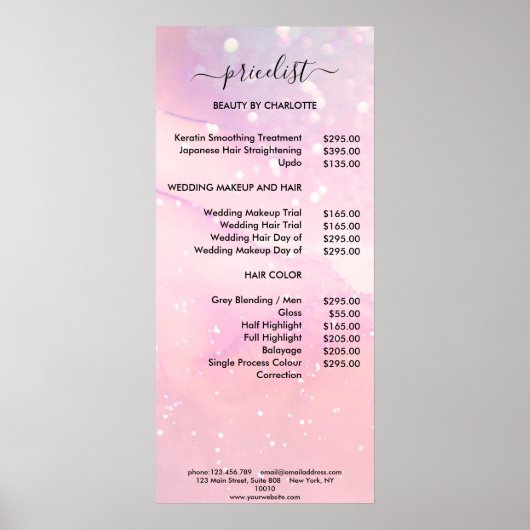 Modern Glitter Pricelist Poster (Voorkant)