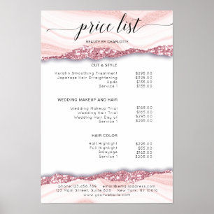 Modern, glitter, roze-wit prijslijst Poster