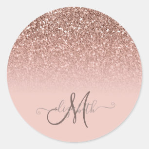 Modern Glitter Sequin Ombre Cool Monogram Ronde Sticker