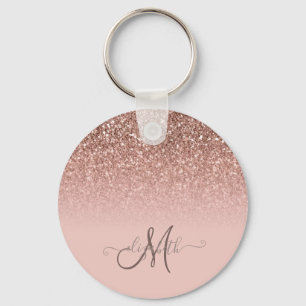 Modern Glitter Sequin Ombre Cool Monogram Sleutelhanger