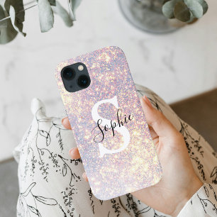 Modern Glitter Spark Personal Initiaal Girly iPhone 13 Hoesje