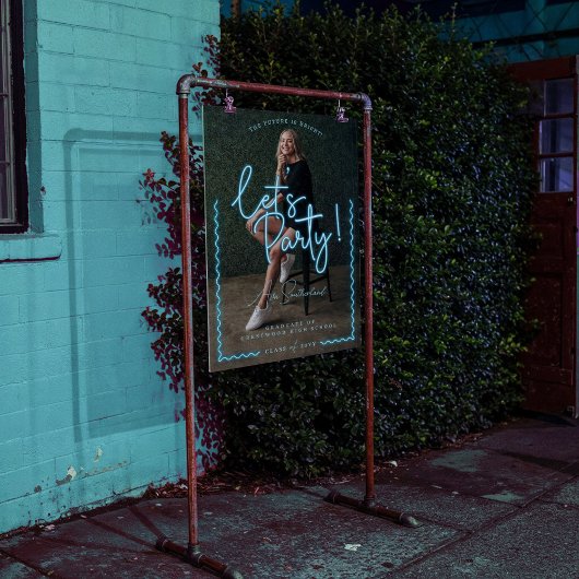 Modern Glow Script Blue Neon Wavy Afstuderen Foto Acryl Bord