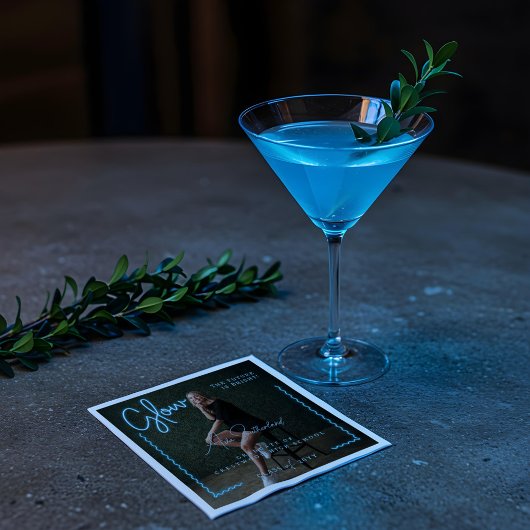 Modern Glow Script Blue Neon Wavy Afstuderen Foto Servet