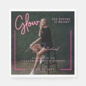 Modern Glow Script Pink Neon Wavy Afstuderen Foto Servet (Voorkant)
