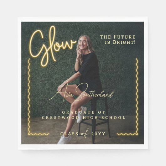 Modern Glow Script Yellow Neon Wavy Afstuderen Fot Servet (Voorkant)