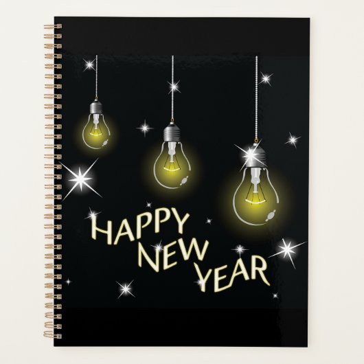 Modern Glowing Light Bulbs Happy New Year Planner (Voorkant)