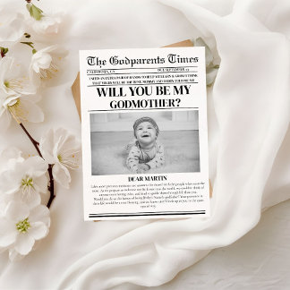 Modern Godparent Proposal Newspaper Doop Kaart