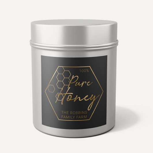 Modern Gold 100% pure Honey Jar Labels Apiary Name