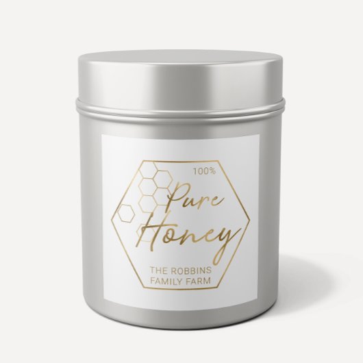 Modern Gold 100% pure Honey Jar Labels Apiary Name