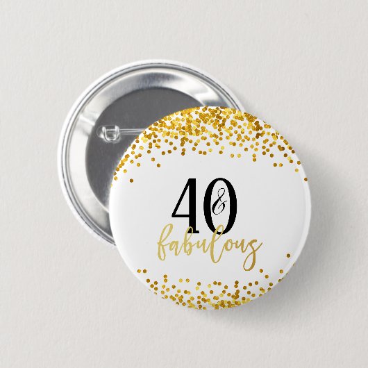 Modern Gold 40 & Fabulous Birthday Confetti Button (Voorkant /achterkant)