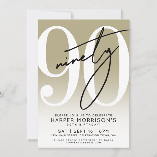 Modern Gold 90th Birthday Party Invitation (Devant)