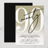 Modern Gold 90th Birthday Party Invitation (Devant / Derrière)