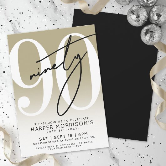 Modern Gold 90th Birthday Party Invitation