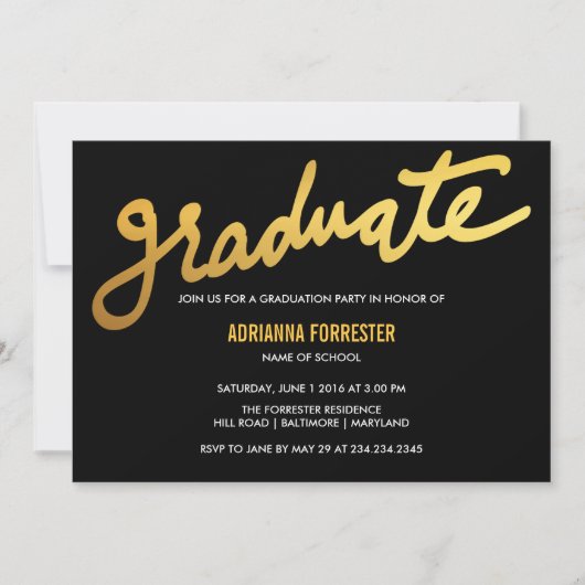Modern Gold Afstuderen Typografie Black Chevron Kaart (Voorkant)