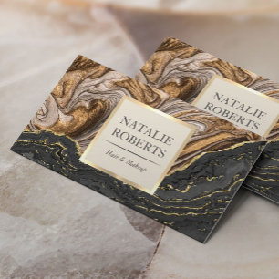 Modern Gold Agate Black Marble Luxury Salon Spa Visitekaartje