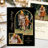 Modern Gold Arch 3 Photo Black Happy Holiday Card Feestdagenkaart