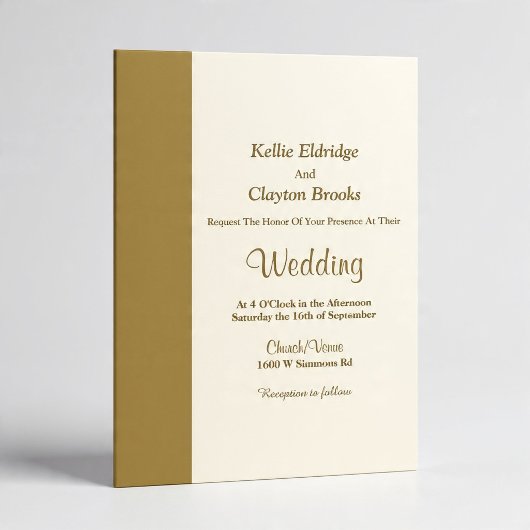 Modern Gold Bar Ivory Wedding Invitation