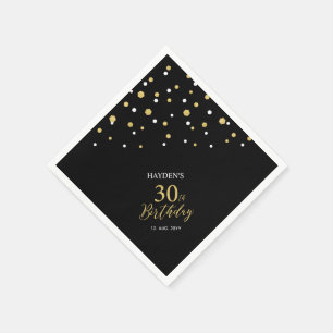 Modern Gold & Black 30th Birthday Party Napkins Servet