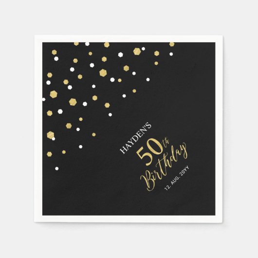 Modern Gold & Black 50th Birthday Party Napkins Servet (Voorkant)