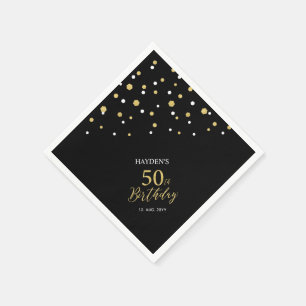Modern Gold & Black 50th Birthday Party Napkins Servet