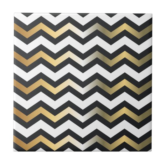 Modern Gold Black en White Zigzag Chevron Pattern Tegeltje (Voorkant)