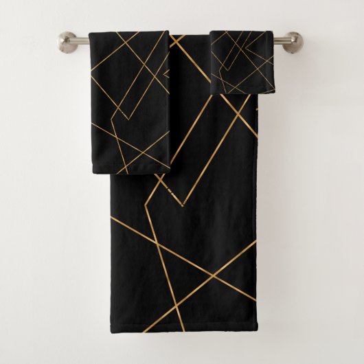 Modern Gold & Black Geometric Strokes Design Bad Handdoek (Insitu)