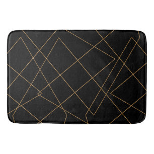 Modern Gold & Black Geometric Strokes Design Badmat