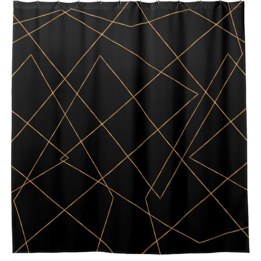 Modern Gold & Black Geometric Strokes Design Douchegordijn (Voorkant)