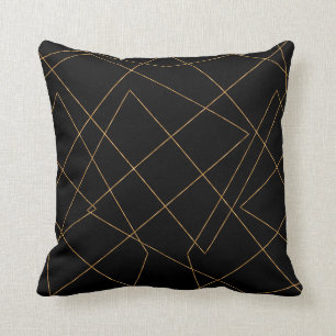 Modern Gold & Black Geometric Strokes Design Kussen