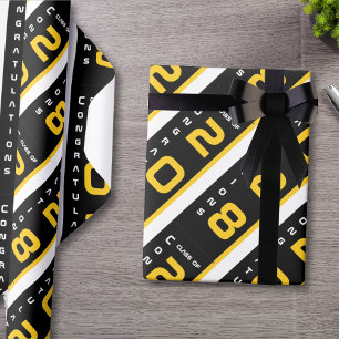 Modern Gold Black Graduation Party Cadeaupapier