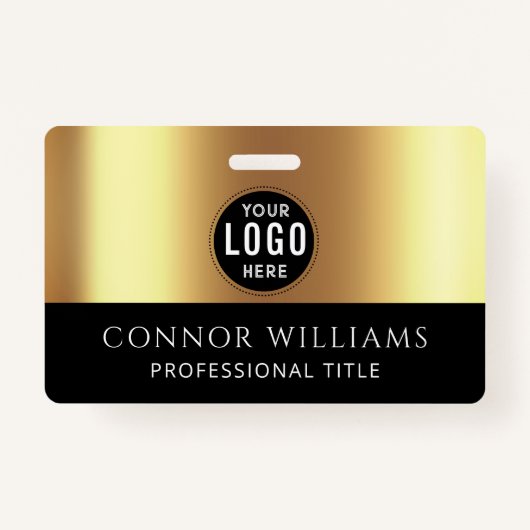 Modern Gold Black Logo Employee ID Badge (Voorkant)