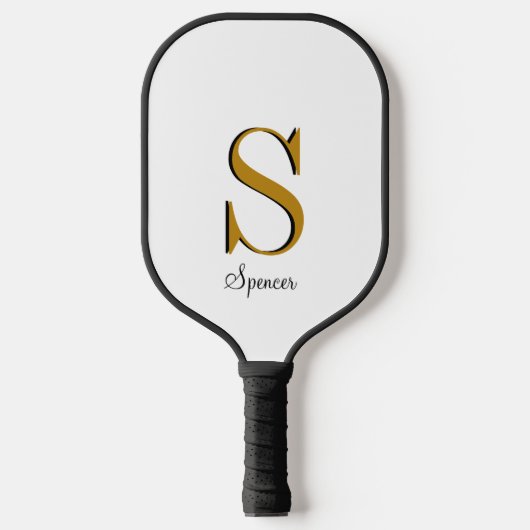 Modern Gold Black Monogram Pickleball Paddle (Voorkant)
