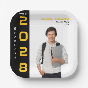 Modern Gold Black Photo Graduparty Papieren Bordje