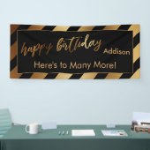 Modern Gold & Black Stripe Happy Birthday Spandoek (Beurs)