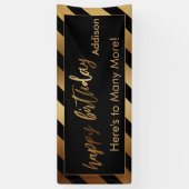 Modern Gold & Black Stripe Happy Birthday Spandoek (Verticaal)