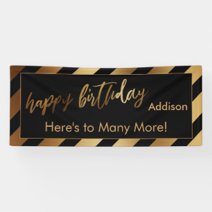 Modern Gold & Black Stripe Happy Birthday Spandoek