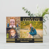 Modern Gold Black Stripes 3 Foto Afstuderen Kaart (Staand voorkant)