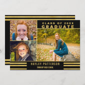 Modern Gold Black Stripes 3 Foto Afstuderen Kaart (Voorkant / Achterkant)