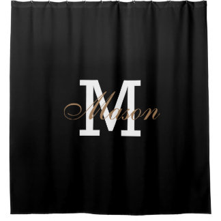 Modern Gold Black White Elegant Monogram Douchegordijn
