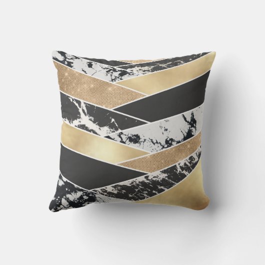 Modern Gold Black White Glitter Marble Geometric Buitenkussen (Achterkant)