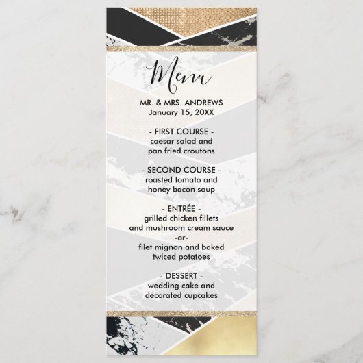 Modern Gold Black White Glitter Marble Geometric Menu (Voorkant)