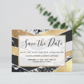 Modern Gold Black White Glitter Marble Geometric Save The Date (Staand voorkant)