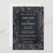 Modern Gold Blue Floral Doodles line art (Voorkant)