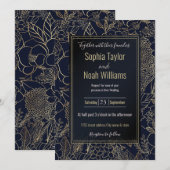 Modern Gold Blue Floral Doodles line art (Voorkant / Achterkant)