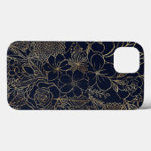 Modern Gold Blue Floral Doodles line art Case-Mate iPhone Case (Achterkant (horizontaal))