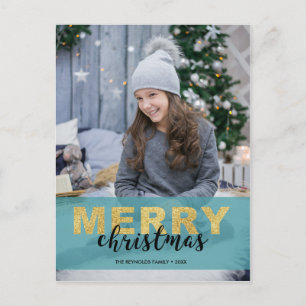 Modern Gold Blue-kerstfoto - Briefkaart
