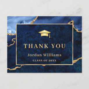 Modern Gold Blue Marble Agate Afstuderen Hartelijk Briefkaart