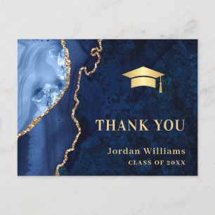 Modern Gold Blue Marble Agate Afstuderen Hartelijk Briefkaart