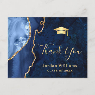 Modern Gold Blue Marble Agate Afstuderen Hartelijk Briefkaart