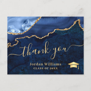 Modern Gold Blue Marble Agate Afstuderen Hartelijk Briefkaart